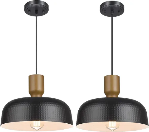 Darkaway Luminarias Colgantes Industriales para Techo con Pantalla de Metal Martillado, Lámpara Colgante Negra para Iluminación de Isla de Cocina,