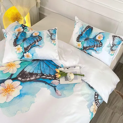 Miniatura 6 de CVHOUSE Funda de edredón de mariposa tamaño individual, juego de ropa de cama de acuarela azul, edredón de mariposa para niñas, niños y a6