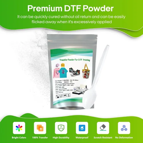 Miniatura 2 de DTF Polvo adhesivo termofusible en polvo blanco 500g (17.6oz) DTF transferencia polvo para sublimación, compatible con impresoras DTF ET-8550