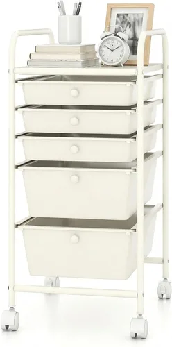 Miniatura 24 de COSTWAY Carrito de almacenamiento rodante con 4 cajones, carrito de almacenamiento de plástico y organizador con 4 cajones extraíbles, carrito