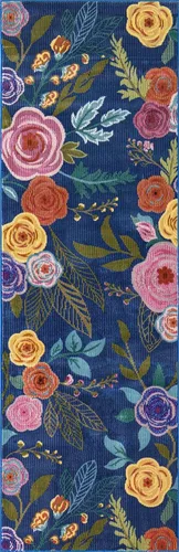 Miniatura 3 de Unique Loom Blossom Collection Ashley - Alfombra de área (2 x 6 pies, color azul/oliva)