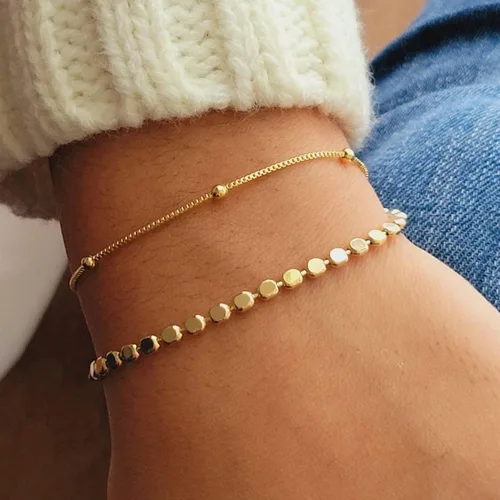 Miniatura 2 de MIDEEO - Pulseras chapadas en oro para mujer, juego de delgadas pulseras de cadena para combinar, de espiga, trenzada, de circonita cúbica
