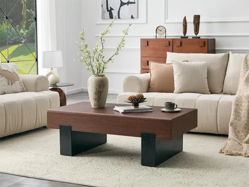 Miniatura 9 de LKTART Mesa de centro rectangular moderna de 47.24 pulgadas, patas de metal negro para sala de estar, comedor, dormitorio, oficina Rectángulo-marrón