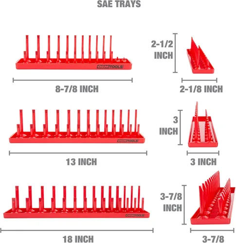 Miniatura 4 de OEMTOOLS 22413 Juego de 6 bandejas de enchufes SAE y métricos, almacenamiento de enchufes SAE y métrico para tamaños de 1/4", 3/8" y 1/2", soportes