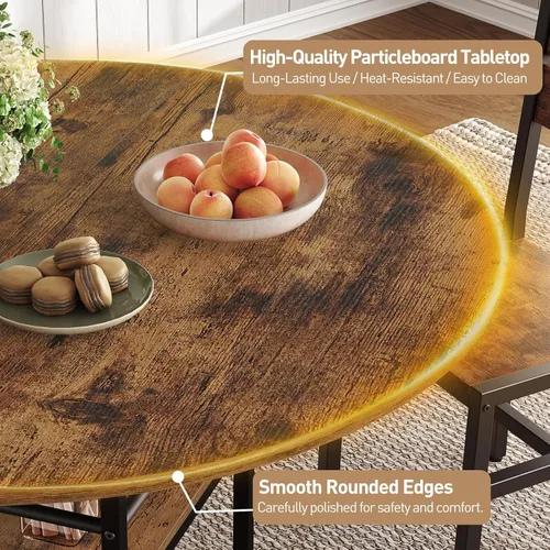 Miniatura 6 de RALGEND Mesa de comedor redonda de 47.2 pulgadas para 4, mesa de cocina de madera de granja con almacenamiento, mesa de comedor circular que ahorra