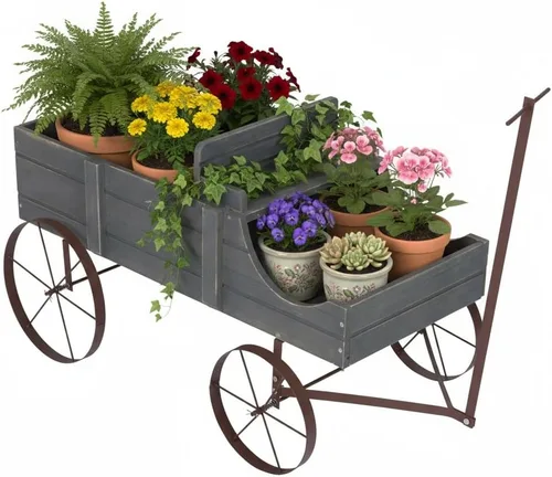 Miniatura 9 de Shine Company Jardinera decorativa grande para jardín de carro, color verde