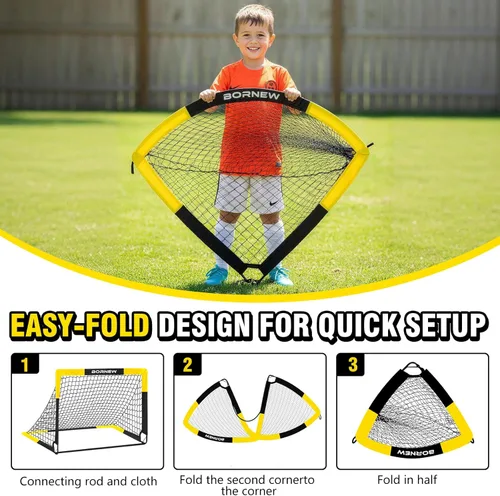 Miniatura 5 de Juego de objetivos de fútbol y balón de fútbol para niños, 6 x 4 pulgadas, 4 x 3 pies, red de fútbol portátil desplegable con objetivos de fútbol