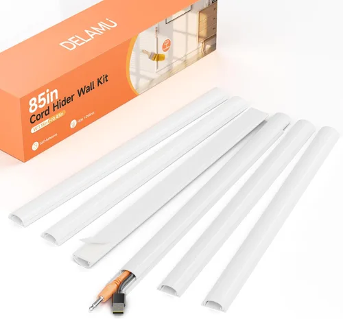 Miniatura 18 de Kit de ocultación de cables Delamu para pared con adhesivo, cubierta de alambre de múltiples funciones, 42.5 pulgadas para ocultar cables en Blanco