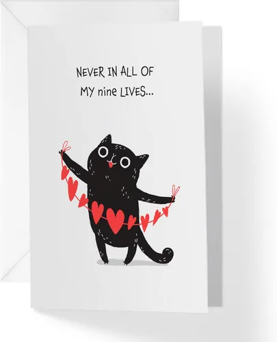 Tarjeta del día de San Valentín de gato negro | Para los amantes de los gatos Nine Lives | Tarjeta individual de 5 x 7.5 pulgadas con sobre | Hecho