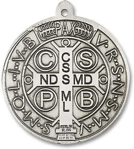 Miniatura 2 de Heartland - Medalla de San Benito para hombre de plata de ley, tamaño grande