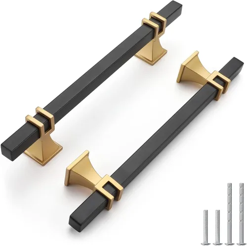 Miniatura 14 de Haliwu Paquete de 5 tiradores de gabinete con barra en T negra y dorada de 3 pulgadas, tiradores de puerta para armarios de cocina, manijas de zinc