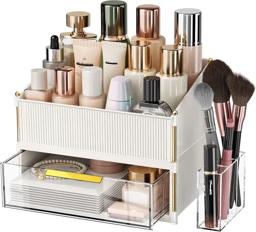 Miniatura 21 de INVSSENE Organizador de maquillaje apilable, almacenamiento de perfume para cuidado de la piel, lápiz labial cosmético, máscara facial, paletas