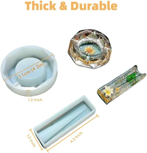 Miniatura 4 de Moldes de silicona de 5 piezas – Cenicero grande y molinillo de resina con picos y almacenamiento eficientes
