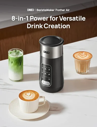 Miniatura 2 de DREO Espumador de Leche, espumador eléctrico de acero inoxidable 8 en 1 para microespuma de arte de café con leche, espumadores automáticos de 9