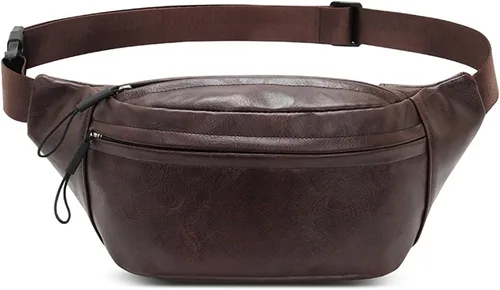 Miniatura 28 de Ausion Riñonera de cuero para hombres y mujeres, cangurera para senderismo, correr, viajes, múltiples bolsillos - Riñonera con cremalleras Marrón