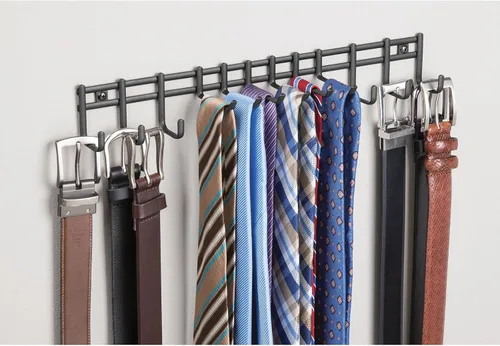 Miniatura 3 de mDesign Organizador de accesorios y centro de almacenamiento de metal para montaje en pared, moderno soporte delgado para corbatas, cinturones