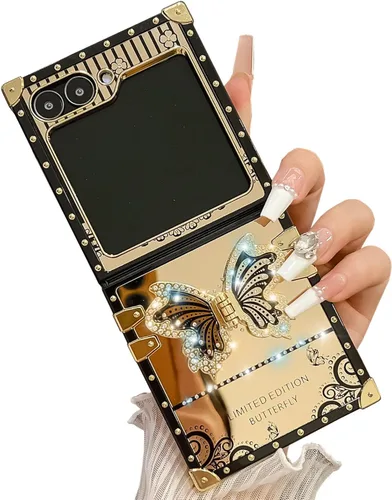 Miniatura 42 de Bonita funda compatible con Samsung Galaxy S22 Ultra, soporte plegable de lujo con diseño de mariposa brillante para mujeres y niñas, funda Blanco