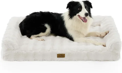 COZY KISS Cama ortopédica de piel sintética de conejo para perro, cama grande para perro, sofá de espuma de apoyo para mascotas con funda de forro