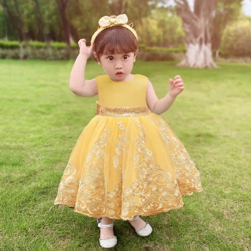 Miniatura 20 de CMMCHAAH - Vestidos de encaje para concursos de niñas bebés de 0-6 años, vestido formal para fiestas con diadema