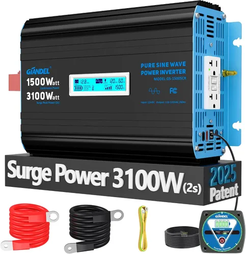Miniatura 8 de Inversor de corriente de onda sinusoidal pura de 1200 vatios, 12V CC a 120V, batería de litio compatible con fusibles UL y USB-C PD30W y QC 3.0