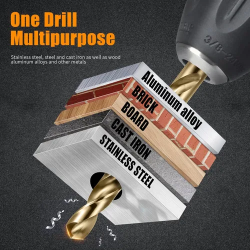 Miniatura 5 de Juego de brocas de cobalto, brocas M35 Twist HSS de vástago recto, brocas de acero de alta velocidad de 0.079 pulgadas para perforar en metal duro