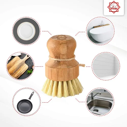 Miniatura 3 de S&C Kitchen - Cepillo de bambú para limpiar sartén, verduras, platos, wok, platos para cocina, baño, hecho de cerdas de palma y sisal con mango