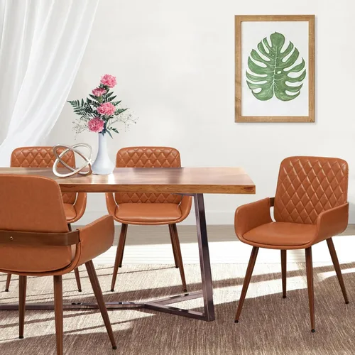 Miniatura 9 de LUNLING Sillas de Comedor Modernas de Mediados de Siglo de Cuero Sintético, Sillas con Asiento Tapizado y Patas de Metal, Silla de Cocina de Cuero