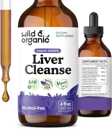 Wild & Organic Tintura de Desintoxicación y Limpieza Hepática - Cardo Mariano, Complejo Herbal de Raíz de Diente de León - Suplemento Líquido de