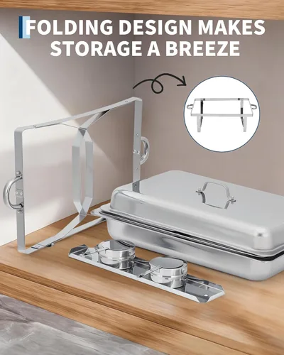 Miniatura 4 de GarveeHome Platos de roce para buffet, paquete de 2 unidades, de acero inoxidable de 8 cuartos de galón y calentadores de buffet con tapa, Plateado