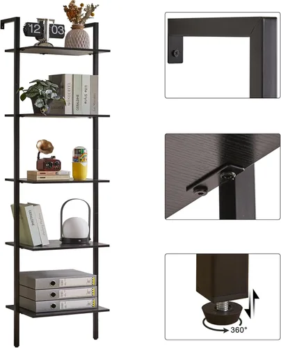 Miniatura 8 de YMYNY Estantería de escalera estrecha de 5 niveles, estantería industrial montada en la pared, estante abierto con marco de metal, estantes de Negro
