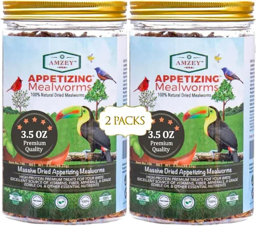 Amzey Gusanos secos de harina - 3.5 onzas (paquete de 2) - Gusanos de harina con alto contenido de proteínas y sin OMG, ideal para alimentos de