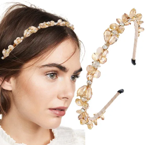 Miniatura 11 de Diademas barrocos de diamantes de imitación púrpura fina banda para el cabello con cuentas de cristal brillante para mujer (morado)