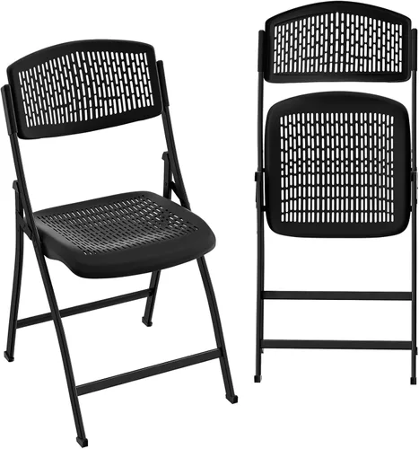 Ytaoka Silla plegable negra con asiento de malla transpirable y marco de metal resistente para interiores y exteriores, fiestas, eventos, bodas,