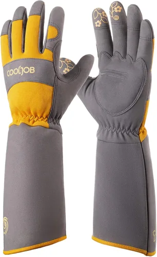 Miniatura 10 de COOLJOB Guantes de jardín de poda de rosas a prueba de espinas para hombre, manga larga, acolchados, para trabajo en el patio, arbusto, mora, Azul