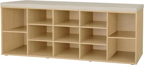 Miniatura 29 de DINZI LVJ Banco de almacenamiento de zapatos con cojín, estante de cubículos con 12 cubículos, estantes ajustables, banco organizador multifuncional