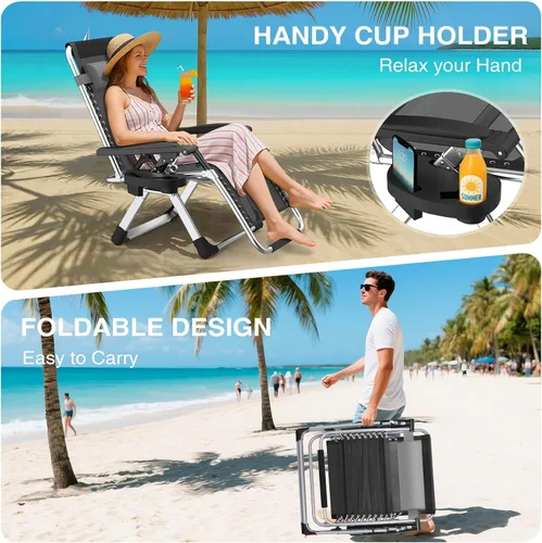 Miniatura 5 de Suteck Silla de Gravedad Cero, Silla de Camping Reclinable con Cojín Removible, Bloqueo Mejorado y Portavasos, Sillas Reclinables de Patio Plegables