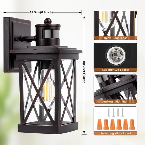 Miniatura 6 de Luces exteriores con sensor de movimiento para montaje en pared, 2 paquetes marrones de luces de pared exteriores impermeables del atardecer al