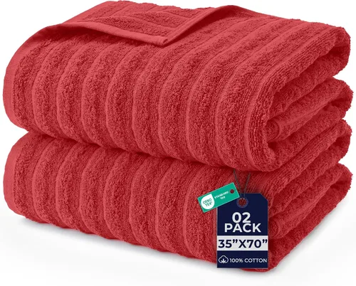 Miniatura 16 de DAN RIVER Paquete de 2 sábanas de baño de 35x70 pulgadas, sábanas de baño jumbo acanaladas para adultos, toallas grandes gruesas y absorbentes