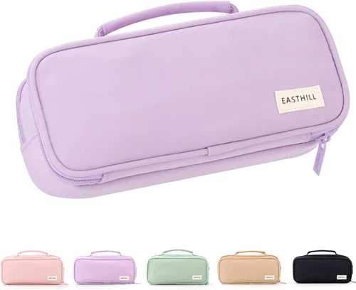 Miniatura 7 de EASTHILL Estuche para lápices de gran capacidad, organizador de bolsa para bolígrafos, bolsa de lona para lápices con asa, suministros escolares