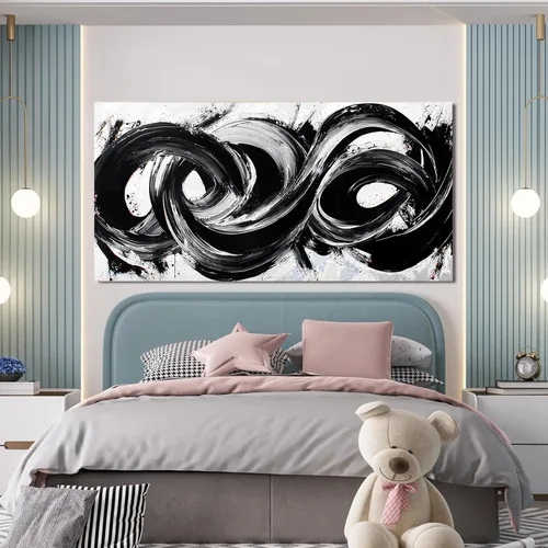 Miniatura 4 de Arte abstracto de pared para sala de estar, lienzo abstracto, decoración de pared, impresiones artísticas grandes en blanco y negro, arte de pared