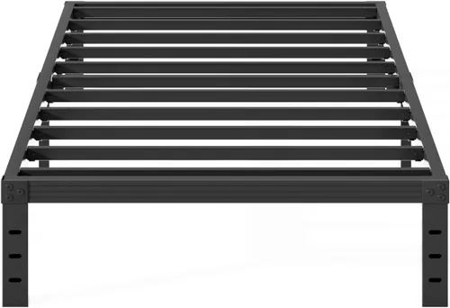 Miniatura 14 de Base de cama alta de 18 pulgadas, tamaño individual, marcos de cama de metal resistentes en negro, no necesita somier, fácil montaje, almacenamiento