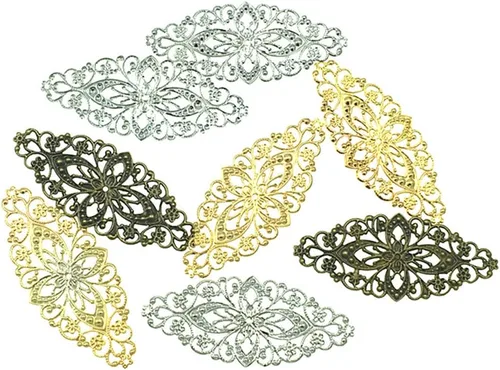 Miniatura 4 de ALIMITOPIA 30 conectores colgantes de filigrana, suministros de decoración de laminado de metal para bricolaje, horquilla, aretes, disfraces