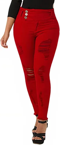 Miniatura 2 de Flamingals Pantalones de mezclilla con botones y cintura alta para mujer