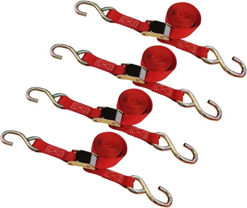 Miniatura 20 de Mega Cargo Control - Hebilla de leva resistente de 1" x 6' con ganchos S recubiertos de negro - WLL 400 lbs. Paquete de 4