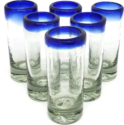 Miniatura 9 de Copas de roca DOF con borde azul cobalto de 8 onzas (juego de 6), vidrio reciclado, sin plomo, sin toxinas (DOF Rocks)