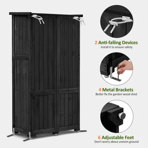 Miniatura 6 de MCombo - Cobertizo de almacenamiento para exterior, armario de almacenamiento de jardín, cobertizo vertical exterior con casilleros, armario