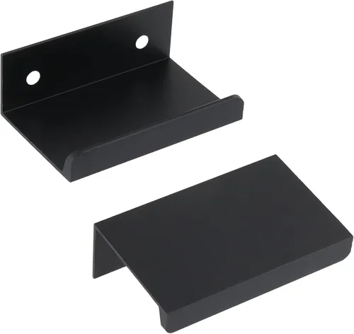 Miniatura 28 de Tiradores negros de 3.94 pulgadas para gabinete, 6 unidades, espacio entre agujeros de 2.52 pulgadas, tiradores de borde de aleación de aluminio