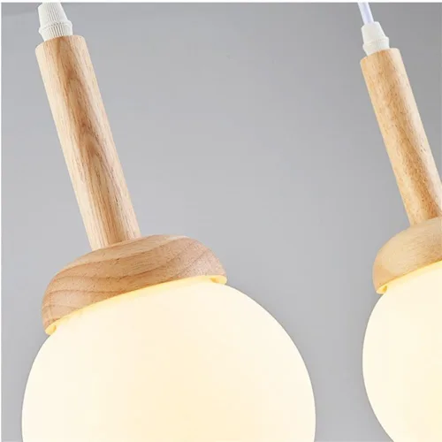 Miniatura 6 de Vintage Farmhouse Wood Pendant Lights, Modern 3 Head Ceiling Hanging Lighting, Milky White Globe Glass Shade Chandelier for Kitchen Island Dining
