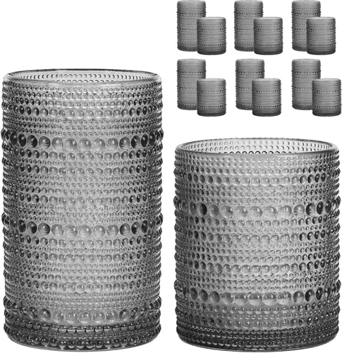 Miniatura 14 de Moretoes - Juego de vasos de beber Hobnail de 12, 12 onzas vasos altos y 10 onzas vasos de cóctel, vasos de vidrio con relieve estilo boho