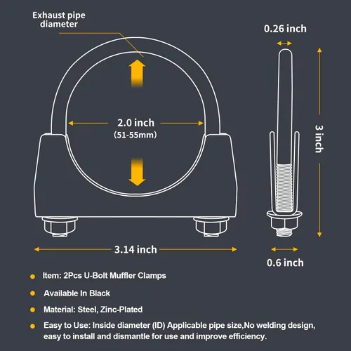 Miniatura 2 de 2 Piezas Abrazaderas de Silenciador de Servicio Pesado de 2 pulgadas Resistentes al Óxido, Diámetro de Tubo de Escape de 2 pulgadas, Abrazadera